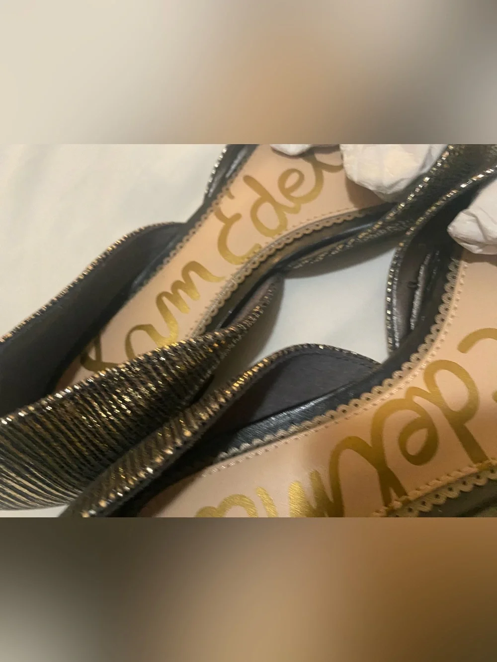 Sam Edelman Metallic Gold Textured Pointed-Toe D'Orsay Flats
